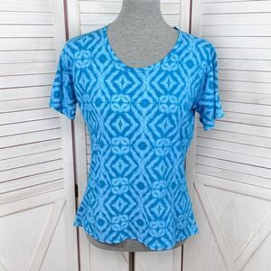 Fresh Produce Geometric Print Hemp Cotton Short Sleeve‎ Shirt Blue Small